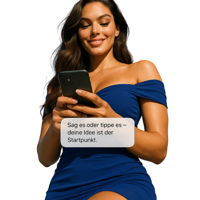 Frau tippt am Smartphone für Voice Input